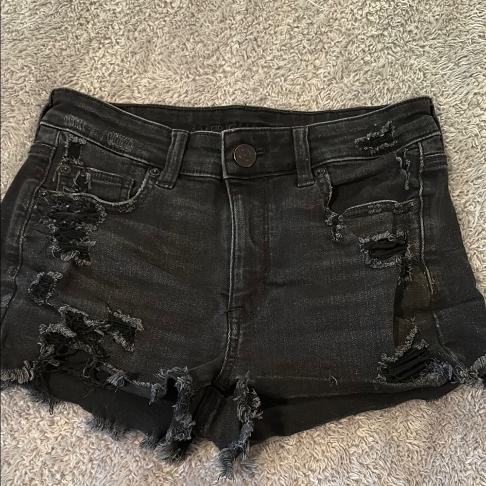 American Eagle Outfitters Black Jean Shorts Distressed High-Waisted